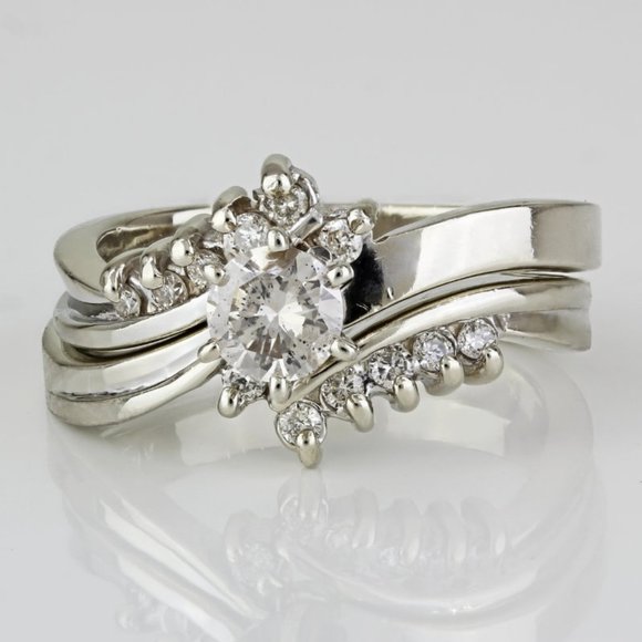 Jewelry - 14k White Gold Diamond Engagement Ring Wedding Band Set